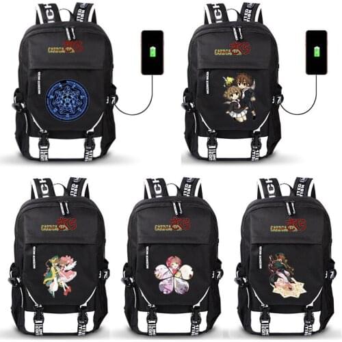 Card Captor Sakura Anime USB Port Backpack Boy Girls Men Women Bag Travel School Bag Teenager Laptop Book Bag Mochila