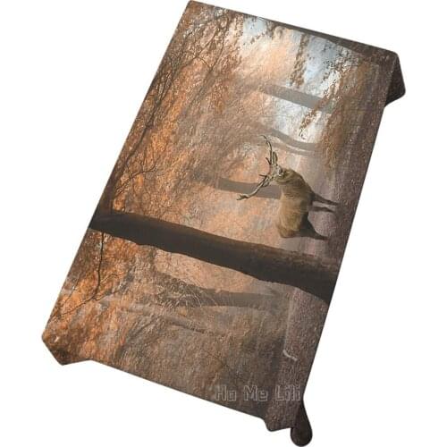 Tablecloth Stunning Image Of Red Deer Stag In Foggy Autumn Colorful Forest Landscape Decorative Dining Room Kitchen Rectangular
