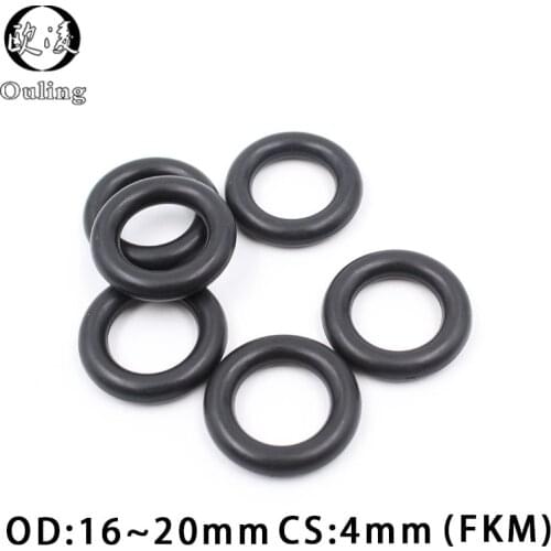10PC/Lot Fluorine rubber Ring Black FKM Orings Seals 4mm Thickness OD16/18/20mm O Rings Seal Gasket Oil Ring Fuel Sealing Washer