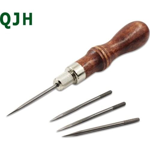 High Quality Professional Leather Lace Chisel Stitching Hole Punch ToolsDIY Wooden Steel Diamond Awl Tools Stitching Awl Pin