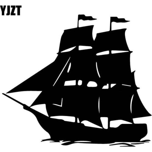 YJZT 16.2CM*14.2CM Vinly Decal Boat Ocean Sea With Roaring Wave Decor Shadow Art Car Sticker Black/Silver C27-0416