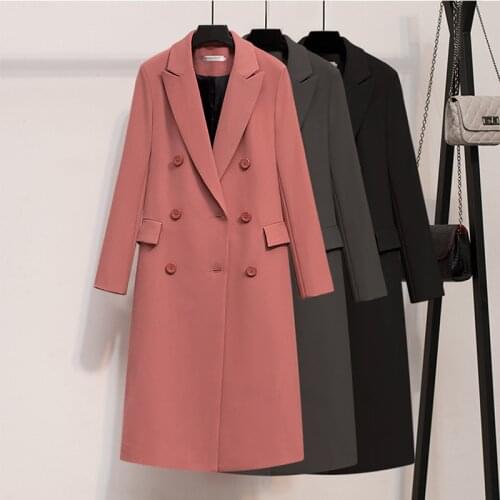 2021 Autumn Winter Designer Elegant Retro Long Blazer Coat Women Fashion Long Sleeve Double Breasted Trench Coat Office Outwear