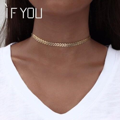 IF YOU Fashion Short Arrow Leaf Choker Necklaces Gold Color Trendy African Jewelry Statement Necklace Women Jewelry 2017 New