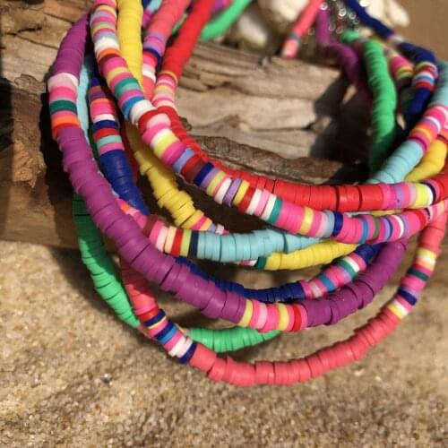 6mm Soft Pottery Choker Necklace For Women Bohemian Adjustable Colorful Clay Collar Necklace
