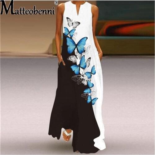 New White Long Dress Women 2021 Mouth Printed Vintage Sleeveless Elegant Maxi Dress Casual Loose Vestidos Girls Dresses Summer