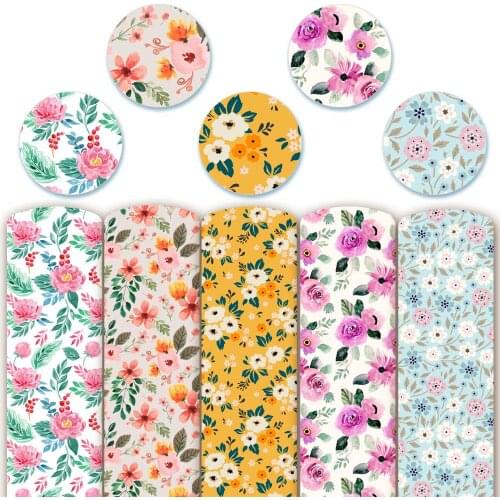 Faux Snythetic Leather Fabric Sheets PU Floral Style Printed For DIY Hair Bows Clothes Bags Shoes Crafts Material 22*30cm 1pc