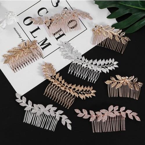 1PC Fashion Wedding Bridal Leaves Hair Comb Gold Silver Color Flower Crystal Hair Ornaments Ladies Greek Style Headpiece