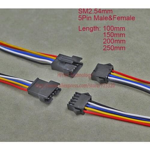 10pairs SM2.54 SM 2.54mm Pitch 5Pin LED Connector 200mm to 500mm Male and Female Plug with Wire Cable For LED Stips lamps CCTV