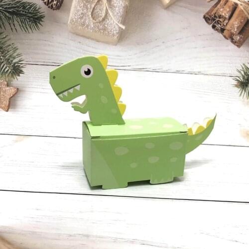10Pcs Dinosaur Party Blue Green Cookie Box Baby Shower Candy Box Treat Kids Birthday Paper Boxes For Wedding Party Decor