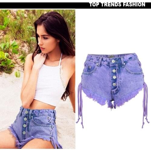 2020 Lace Up Purple Shorts Jeans Hot Sexy Pants skinny Jeans for Women Boyfriend Vintage Jeans
