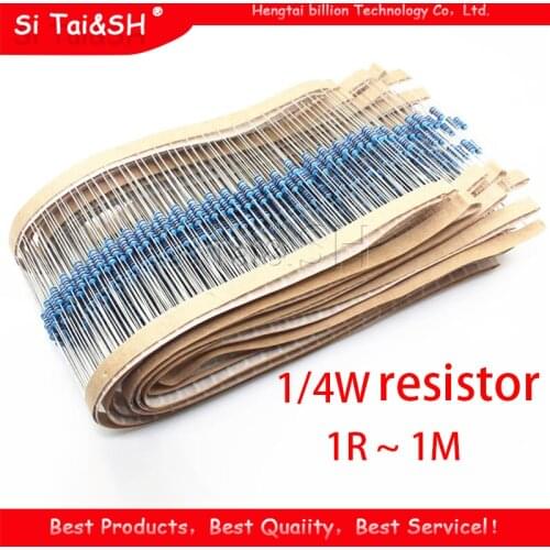 300pcs 1/4W Metal film resistor 1R ~ 1M 100R 220R 330R 1K 1.5K 2.2K 3.3K 4.7K 10K 22K 47K 100K 100 220 330 1K5 2K2 3K3 4K7 ohm