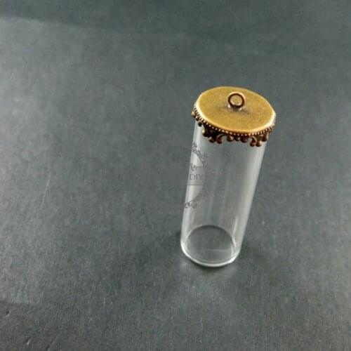 40x15mm vintage style round glass tube dome in bronze antiqued bezel tray DIY wish vial pendant charm supplies 1810287