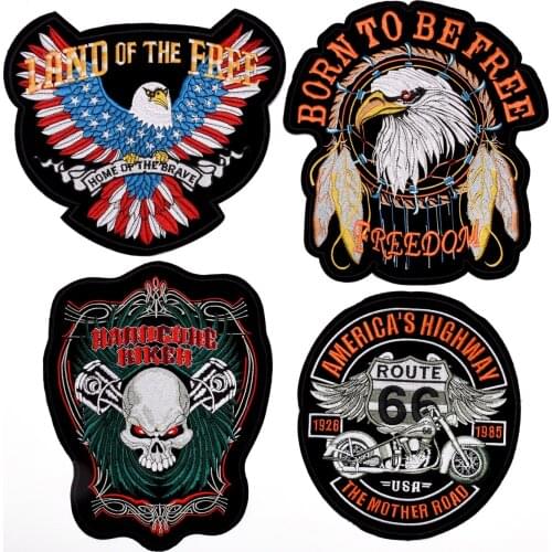 Large Embroidery Patches Iron on Punk Patch Sew-on Eagle Appliques Big Thermo Motor Jacket Stickers DIY Clothing Sewing Patterns