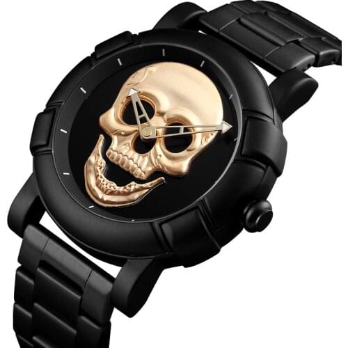Steampunk Big Dial Skull Watch Men 3D Skeleton Engraved Gold Black for Man Fashion Punk Rock Dial Clock Gift relogio masculino