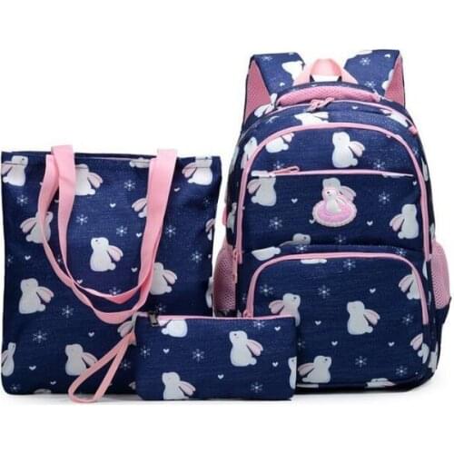 Kids School Bag Set Rabbit Print Primary School Student Mochila 3 Pcs Lightweight Orthopedic Girls Children Cartoon Backpack