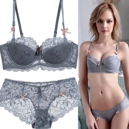 Sexy Lace Women Underwear Plus Size Bra And Panties Set Adjustable Breathable Thin Cotton Brassiere Side Close Push Up Lingerie