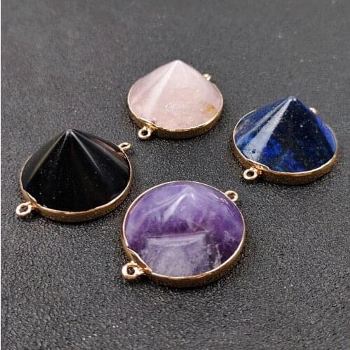 FYJS Unique Light Yellow Gold Color Amethysts Stone Round Pyramiad Pendant Black Agates for Gift Jewelry