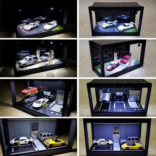 GYES 1:64 Led Lights Diorama Parking Garage w/Acrylic Cover
