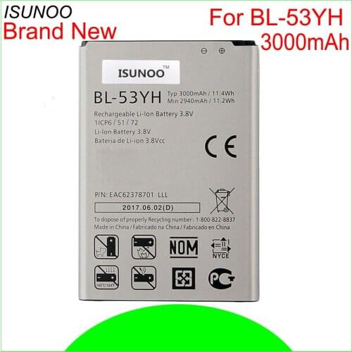 ISUNOO 10pcs/lot 3000mAh BL-53YH Battery For LG G3 D830 D850 D851 D855 D857 D858 D859 F400 F460 F470 VS985