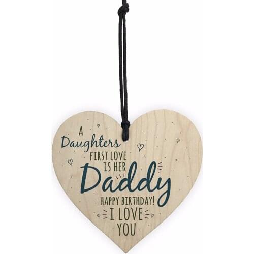 Meijiafei First Love Daddy Dad Wooden Heart Happy Birthday Card Sign Son Daughter Baby Thank You