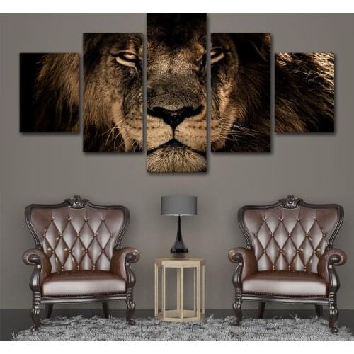 Modular Pictures 5 panels King Lion Animal Wall Art Canvas Painting Picture Home Decoration For Living Room Print Paintings