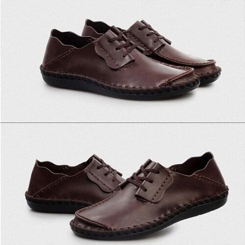 Mens Genuine Leather Shoes Head Leather Soft Anti-slip Rubber Loafers Shoes Man Casual Real Leather Shoes plus size 6-13