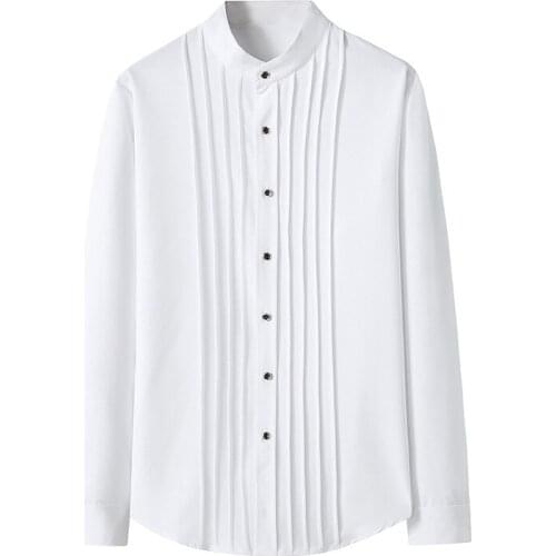 Mens Tuxedo Henley Shirt Slim Fit Long Sleeve Frill Dress Shirts Men Wedding Party Prom Dinner Formal Button Up Shirt Male XXL