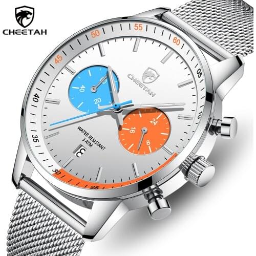 Men Watch Top Brand Luxury CHEETAH Fashion Stainless Steel Quartz Wristwatch Mens Waterproof Sport Watches Relogio Masculino
