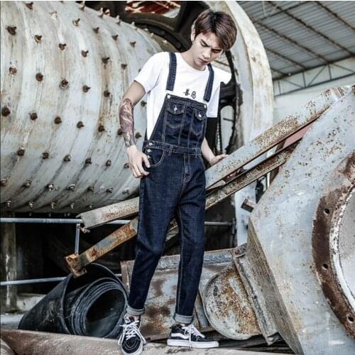 Xs-5xl Autumn New Men Denim Bib Pants Tide Korean Self-cultivation Student Siamese Suspenders Denim Trousers Plus Size Overalls