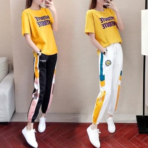 Single piece / suit sports and leisure women spring and summer new small daisy Korean loose pants short sleeve two-piece