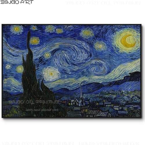 Excellent Artist Hand-painted High Quality Starry Sky Oil Painting on Canvas Reproduction Van Gogh Starry Night Oil Painting