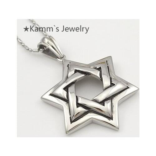AMUMIU Star Of David Stainless Steel Pendant Necklace Fashion Heavy Cool Big Rocker Hip Hop Jewellery Male Wholesale KP022