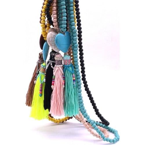 Heart-shaped necklace stone wooden beads tassel long necklace & necklace women bohemian handmade beaded necklace jewelry