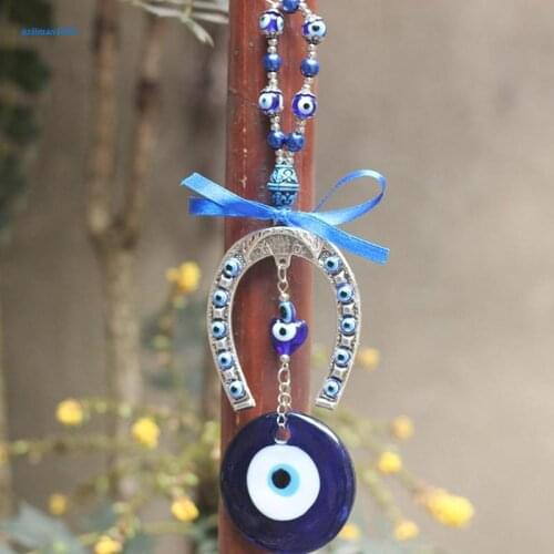P15D Turkish Blue Evil Eye Horseshoe Decoration Wall Hanging Pendant Amulets Protection Key Ring Home Ornament Blessing Lucky