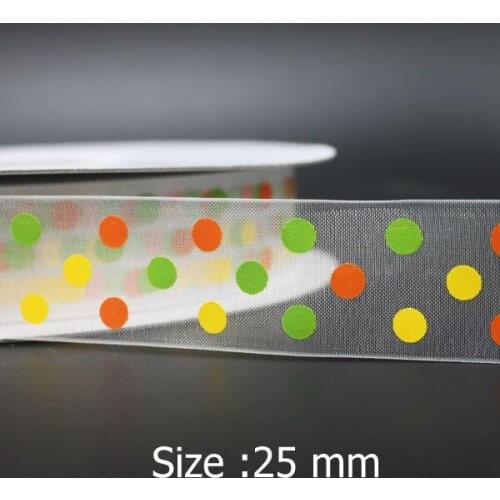 [IuBuFiGo] 1" Fancy Dot Organza Ribbon 25mm Printed Sheer DIY Ribbon Hair Bow 100yard/lot Free shipping
