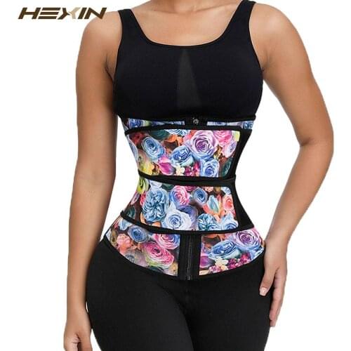 Waist Trainer Cincher Zipper Rose Printing Tummy Control Belt Loss Weight Latex Body Shaper Corset Underbust Slimming Briefs