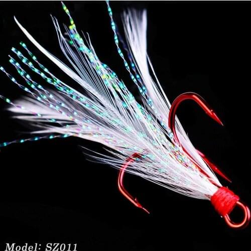 Lot 20pcs Fish hook 2 4 6 8 10# Red Fishing Hooks with Feather Fly Fishing Tackle High Carbon Steel Barbed Sharp Hooks SZ011