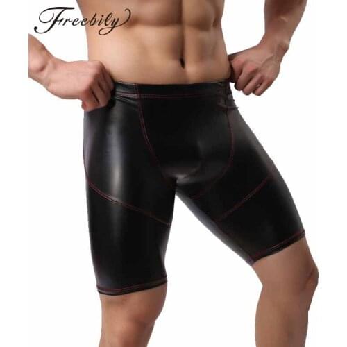 Sexy Men Plus Size Wild PVC Faux Leather Panties Shorts Boxer Wetlook Clubwear Jockstrap Fetish Gay Wear Erotic lingerie
