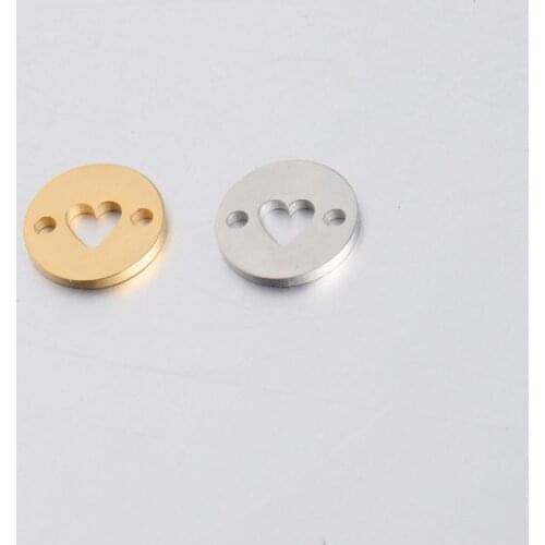 50pcs 10mm Gold/steel Color Stainless steel Material mirror finish Small heart connector Charm for DIY Handmade Jewelry Making