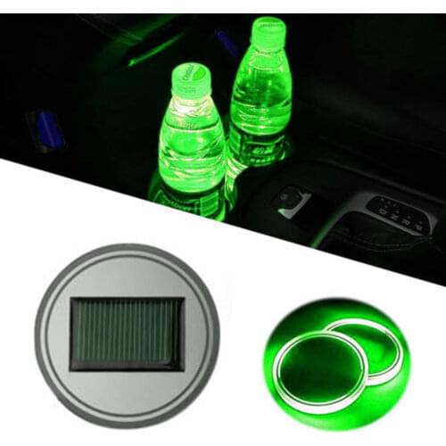 LED Car Cup Holder Pad Solar Energy Bottle Drinks Coaster Built-in Light Mat LED Cup Mat Car Atmosphere Lamp Green