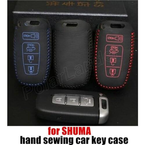 Only Red Case fit for KIA SHUMA car styling Genuine quality leather car key case cover Hand sewing DIY original handmade