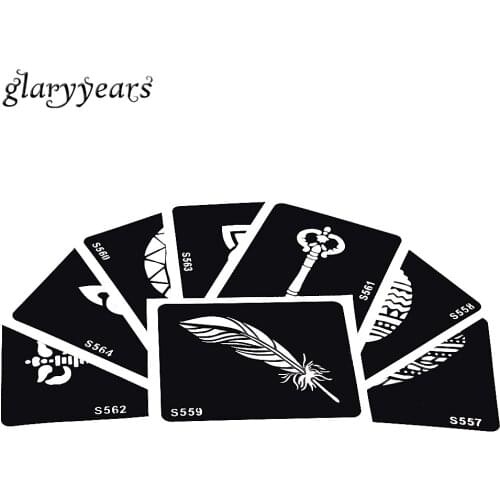 8 Sheets Women Makeup Henna Tattoo Stencil Paste Colored Drawing Leaf Feather Pattern Women Leg Body Art Tattoo Template S500#08