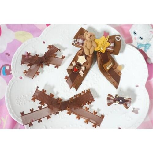 Girl brown color lace Bowknot Hair clip Lolita Kawaii Hair Pin Headwear Cosplay Side clip B967