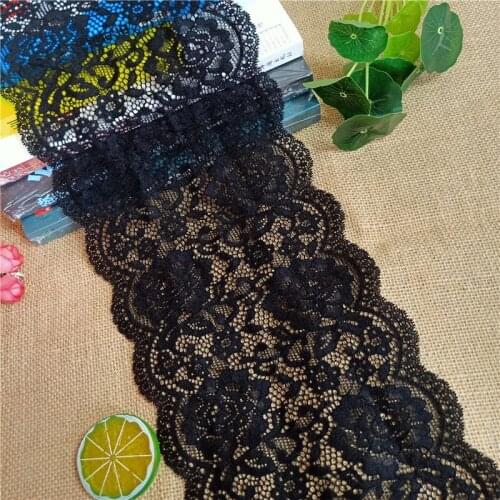 E2890*17.5CM large wide Lace elastic lace fabric ribbon for fabric wedding elastic lace decoration Black
