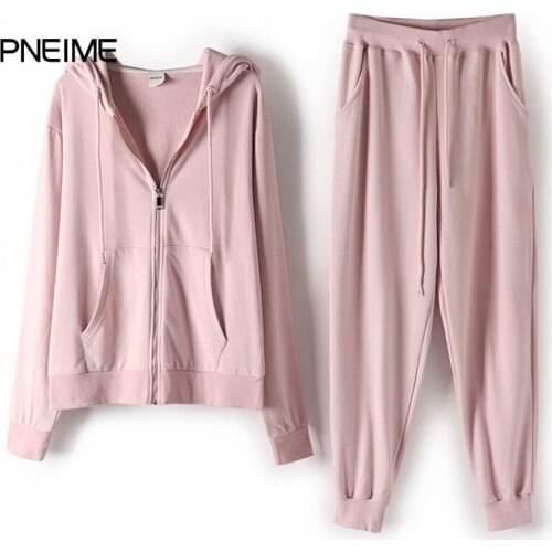 Women Casual Sports Suit Loose Hoodie Sweater Sportswear Slim Fashion Temperament Large Size Jacket Trousers Two-piece Suit