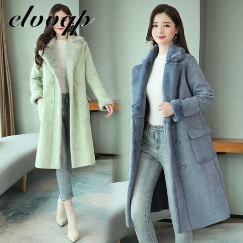 High Quality Faux Leather Suede Fur Sheepskin Long Coat Women Fashion Korean Cropped Outerwear Female Clothing Autumn Winter