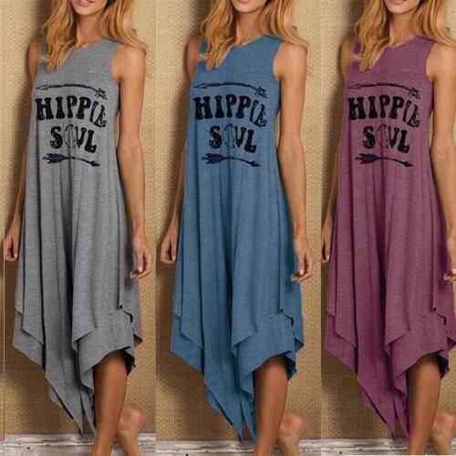 Women Sleeveless Maxi Dress Fashion Letter Printed O-Neck Tank Dresses Summer Casual Irregular Hem Long Dresses Vestidos S-5XL