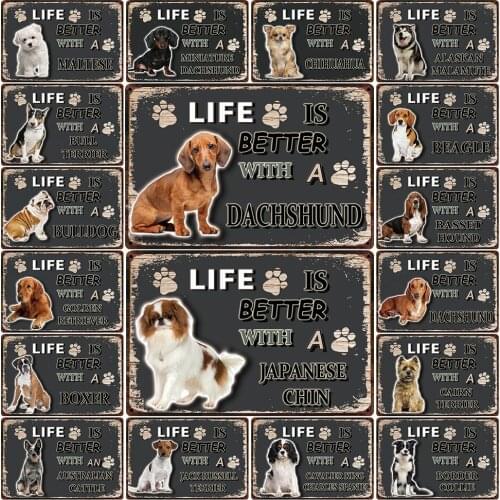 [ Mike86 ] Pets Dog Boxer Chihuahua Dachshund Maltese Metal Sign Tin Poster Home Decor Bar Wall Art Painting 20*30 CM Size DD-21