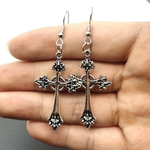 2021New Cross Gothic Earrings Large silver colour Statement Trad Goth Jewelry fashion delicacy women gift girlfriend