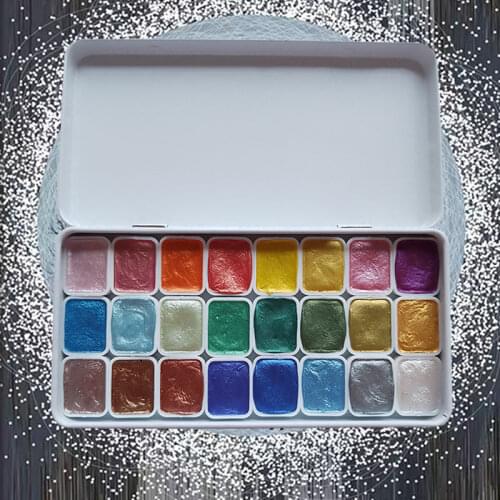 24 Colors 0.5ml Pearlescent Watercolor Pigment，Plastic Case Suit
